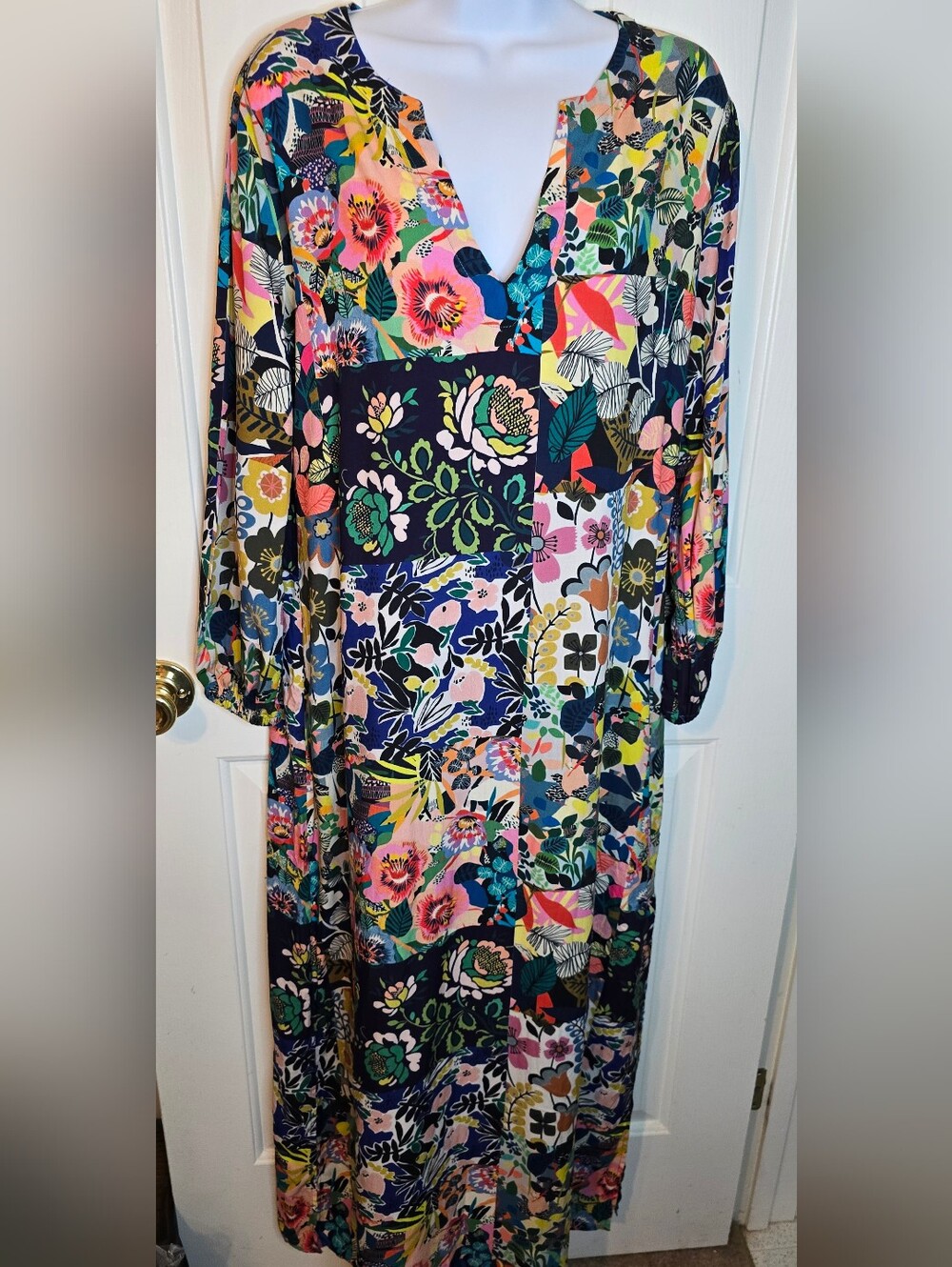 Johnny Was Layla Puff Sleeve Swim Cover-Up Maxi Dress Boho Chic Sz S - Picture 4 of 8